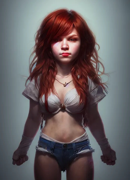 Image similar to portrait wendy's mascot wendy thomas, hyper detailed, digital art, trending in artstation, cinematic lighting, studio quality, smooth render, unreal engine 5 rendered, octane rendered, art style by klimt and nixeu and ian sprigger and wlop and krenz cushart.