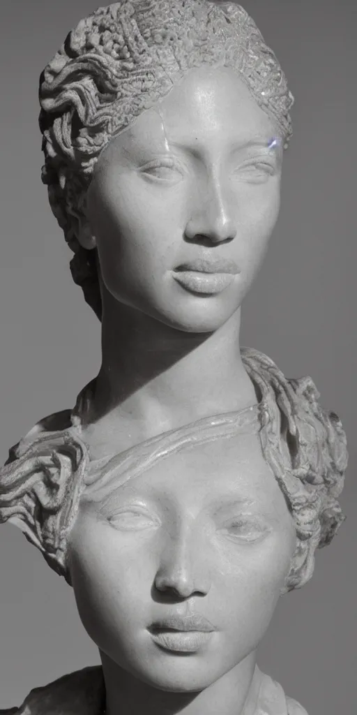 Image similar to detailed photo of ancient marble bust of beyonce, headshot, photorealism, intricate detail, museum diffuse lighting