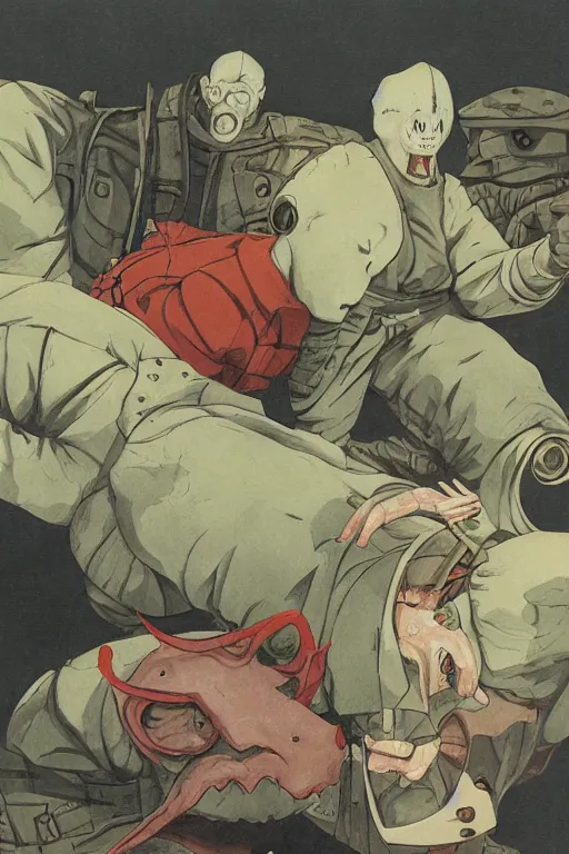 Image similar to scene from dorohedoro by helen lundeberg