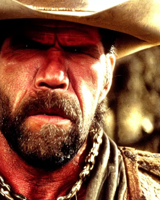 Image similar to film still close up shot of ron perlman in the movie a fistful of dollars. photographic, photography