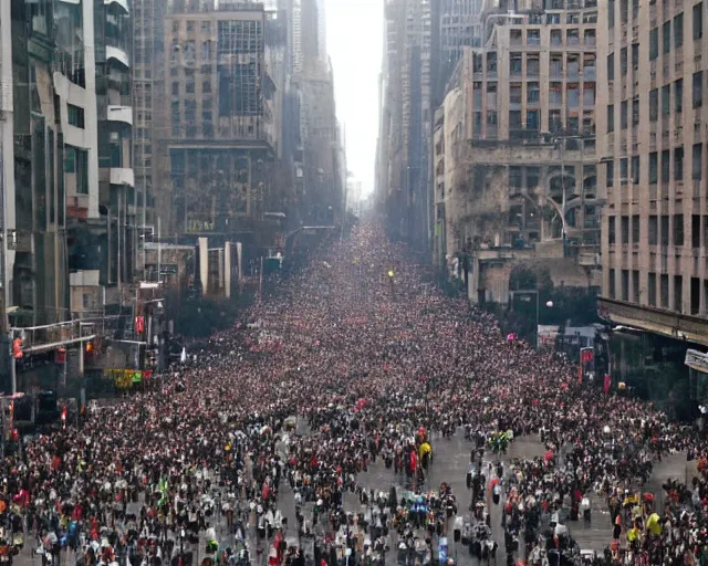 Image similar to a swarm of money in the city. the hand of god is in the sky. people running for their lives. terrorist attack.