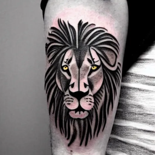 Image similar to crappy tattoo of a lion, drawn by a toddler