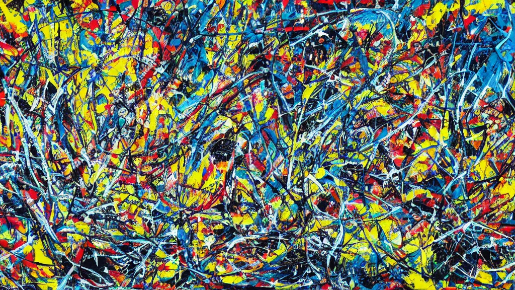 Image similar to abstract art painting, lines, forms, shapes, in style of jackson pollock, 4 k, high resolution details,