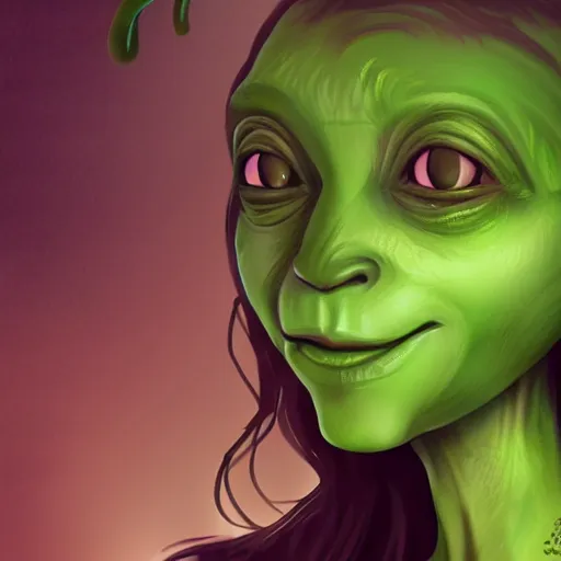 Image similar to illustration of a beautiful goblin girl, green skin, digital concept art