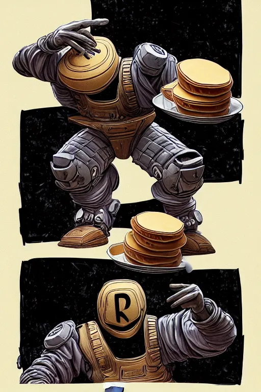 Prompt: mf doom making pancakes, animation pixar style, by pendleton ward, magali villeneuve, artgerm, rob rey and kentaro miura style, golden ratio, trending on art station