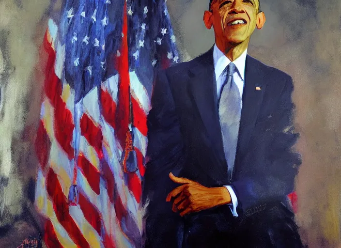 Prompt: a highly detailed beautiful portrait of obama, by gregory manchess, james gurney, james jean