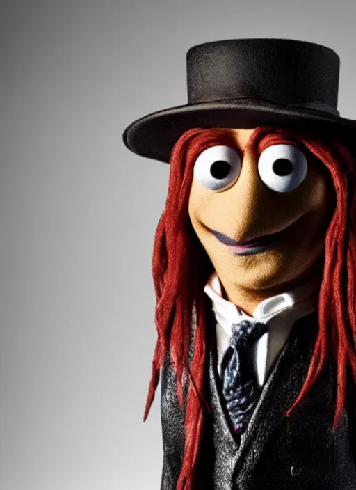 Image similar to studio portrait still of johnny depp as a muppet, 8 k, studio lighting, key light,