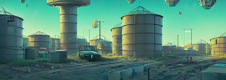 Prompt: garbage recycling factory, art by mike winkelmann