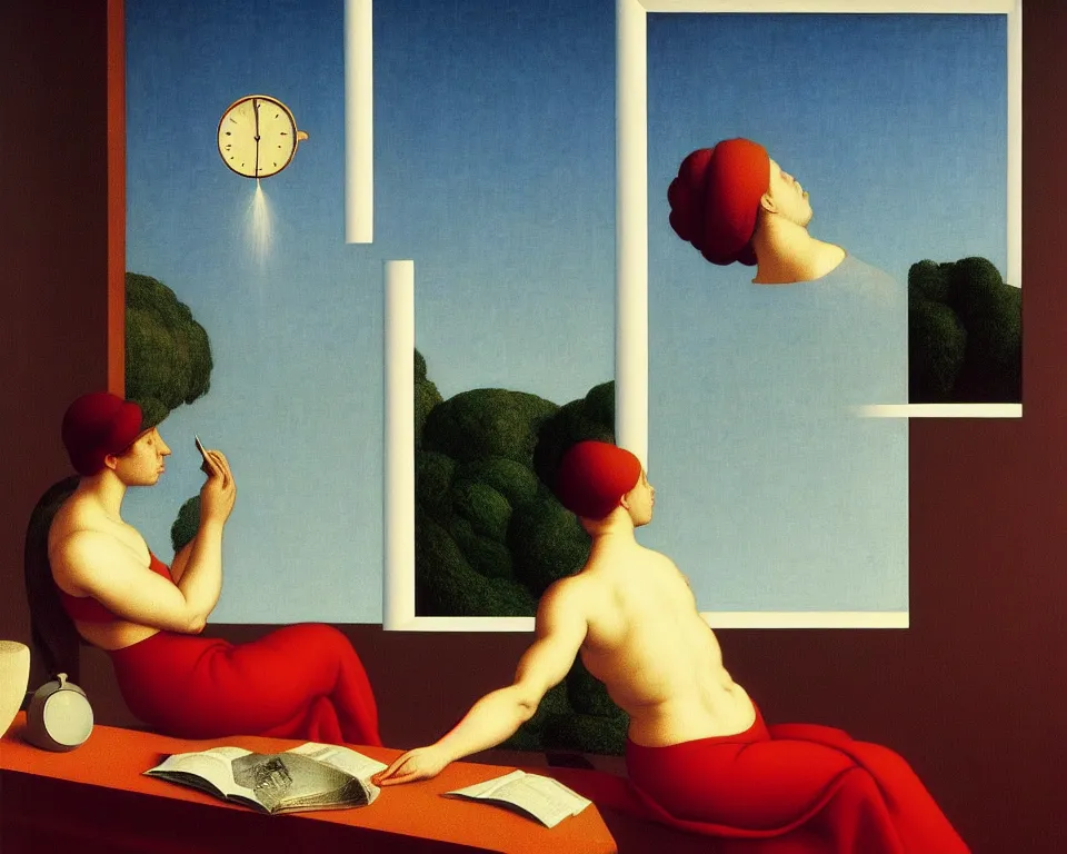 Image similar to an achingly beautiful print of time itself by Raphael, Hopper, and Rene Magritte. detailed, romantic, enchanting, trending on artstation.