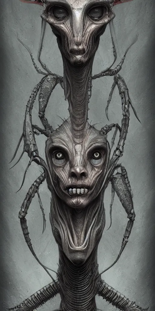 Image similar to portrait of a humanoid mantis alien, character design, detailed concept art by fortiche by anton semenov, by hr giger, by ross tran, masterpiece