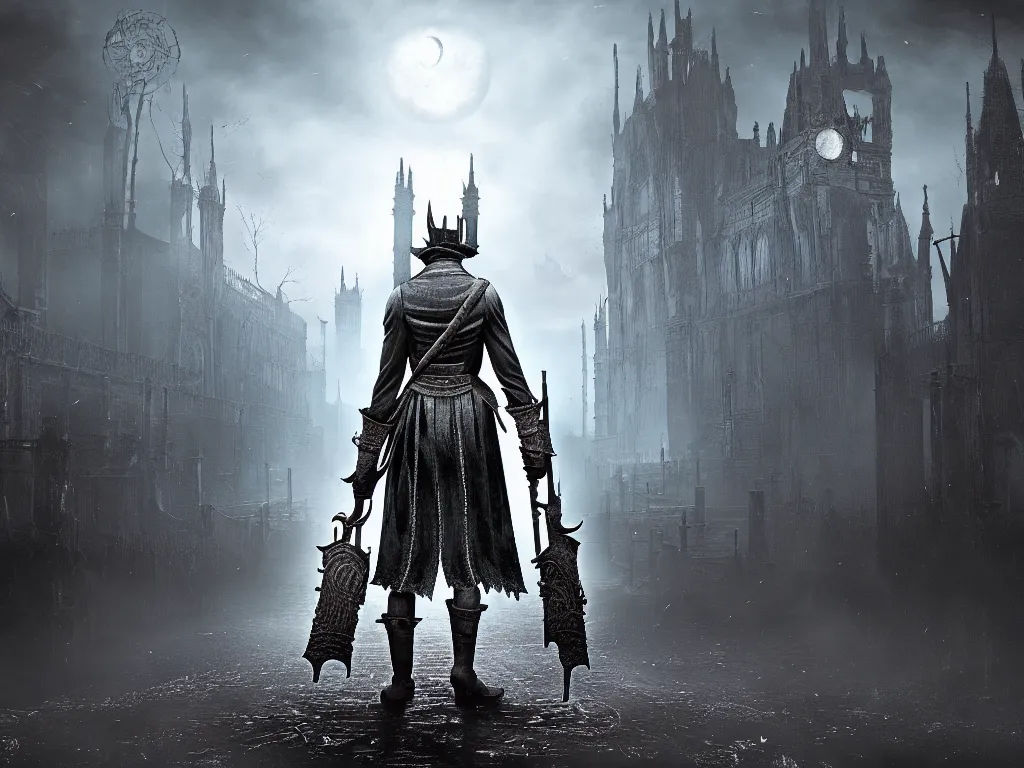 Image similar to bloodborne 2, dark, nighttime, victorian england style, horror, grotesque, serene, haunting, heavy atmosphere, claustrophobic, insanity, High Definition detail, 8K