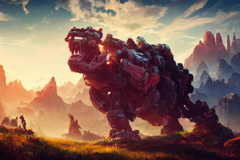 Image similar to tremortusk machine mecanical creature robot of horizon forbidden west horizon zero dawn radiating a glowing aura global illumination ray tracing hdr fanart arstation by ian pesty and alena aenami artworks in 4 k