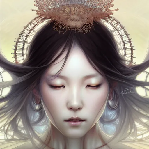 Prompt: ultra realistic illustration, a japanese female digital ghost queen, transparent, static, intricate, elegant, highly detailed, digital painting, artstation, concept art, smooth, sharp focus, illustration, art by artgerm and greg rutkowski and alphonse mucha