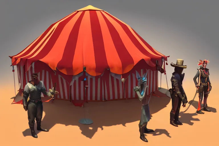 Image similar to 3d sculpt of an evil looking circus tent, artstaton, League of Legends, red dead redemption2, overwatch, digital illustration