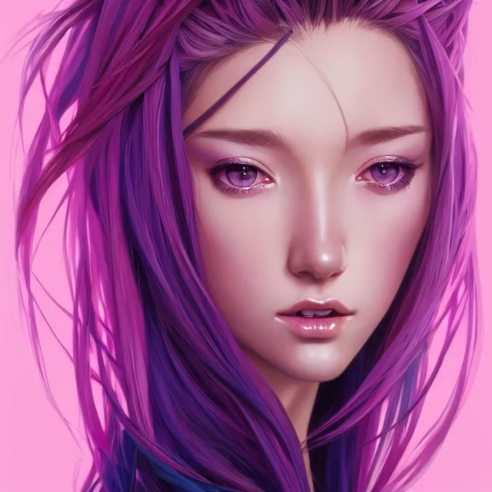 Prompt: half body portrait of beautiful symmetrical anime girl, rainbow hair, attractive, casual, modern, victoria's secret, highly detailed, digital painting, artstation, concept art, smooth, sharp focus, illustration, art by moebius, artgerm, greg rutkowski and alphonse mucha, 8 k,