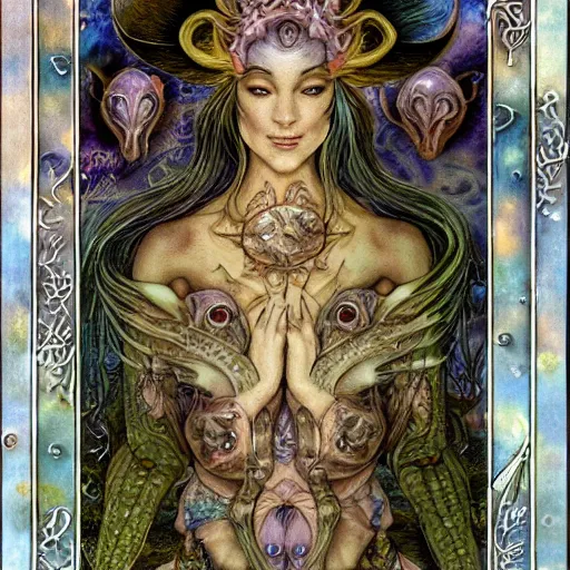 Image similar to detailed and sharp portrait of piscesthe fishes artistic zodiac artwork, mystic style, detailed, 8 k, detailed, symmetrical, by brian froud