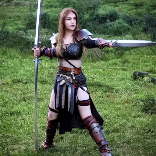 Image similar to beautiful female warrior with longsword in epic fantasy battle