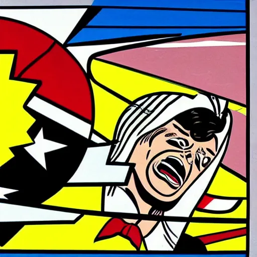 Prompt: world war 2 comic panel by roy lichtenstein, pop art,