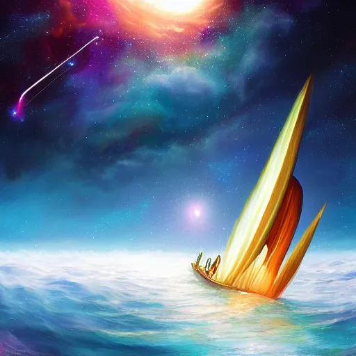 Prompt: beautiful digital painting of a cosmic boat sailing through space, hyperdetailed, trending on Artstation