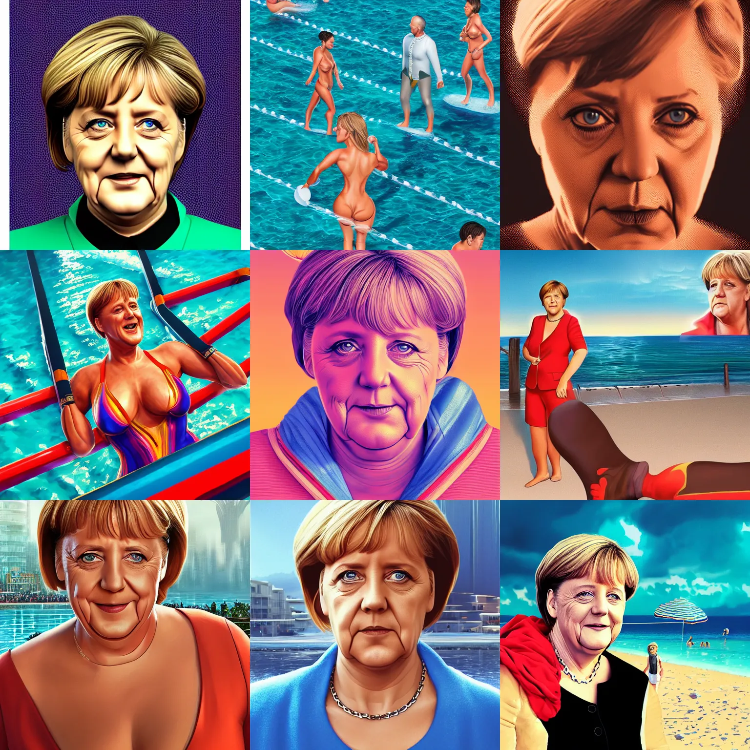 Prompt: portrait isometric drawing, angela merkel in baywatch, intricate, epic lighting, cinematic composition, hyper realistic, 8k resolution, unreal engine 5, by Artgerm, tooth wu, dan mumford, beeple, wlop, rossdraws, James Jean, Andrei Riabovitchev, Marc Simonetti, yoshitaka Amano, Artstation