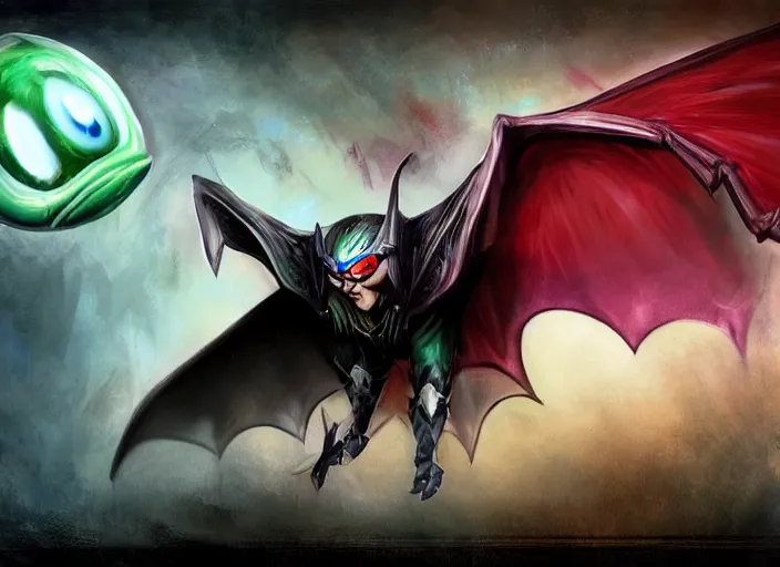 Prompt: champion splashart of bat winged flying eyeball