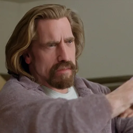 Image similar to Live Action Still of Jerma985 in The Big Lebowski, real life, hyperrealistic, ultra realistic, realistic, highly detailed, epic, HD quality, 8k resolution, body and headshot, film still