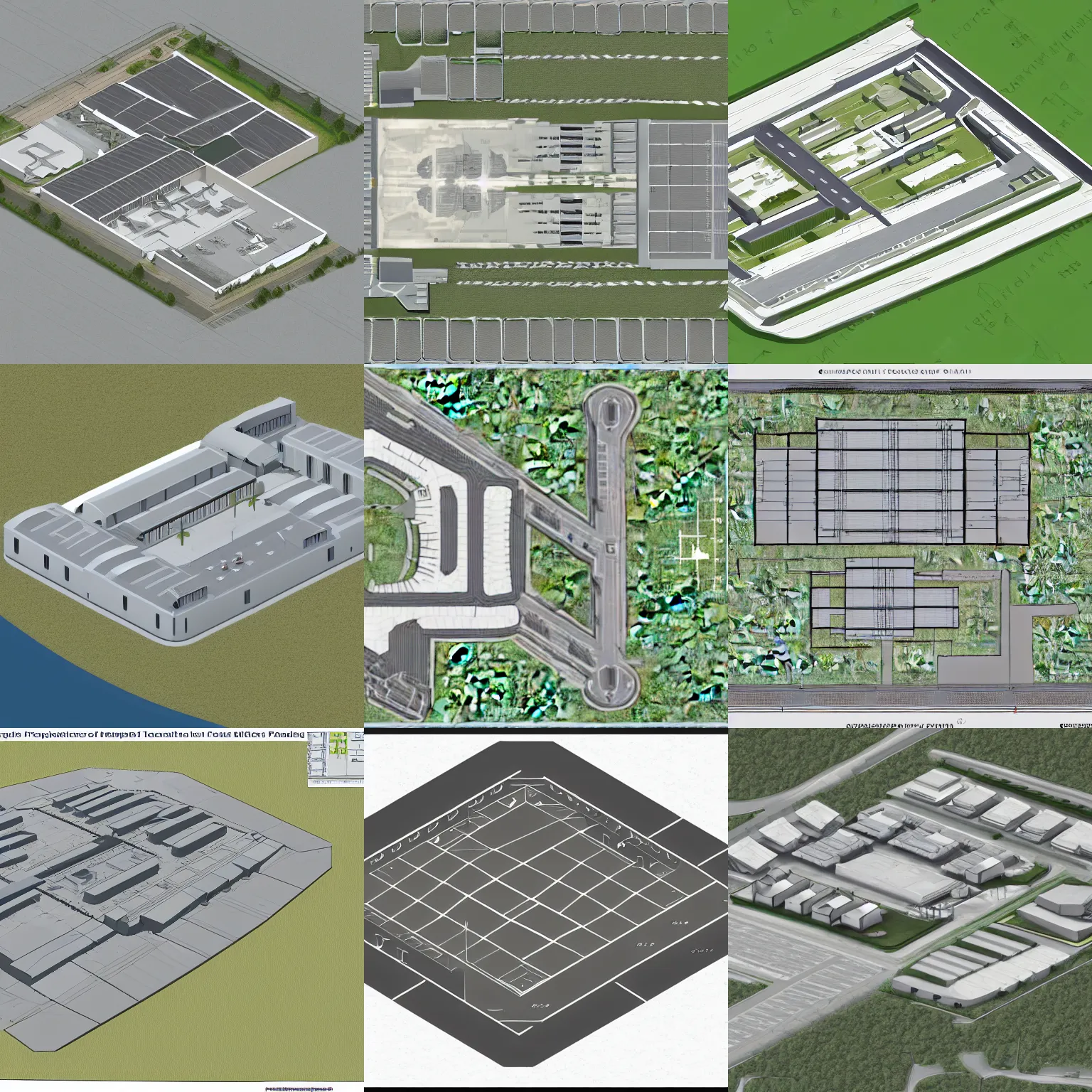 Prompt: orthographic projection of a military base