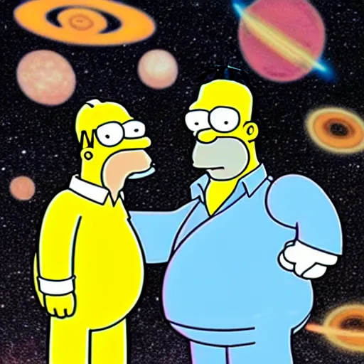 Prompt: Homer Simpson meeting Peter Griffin in space