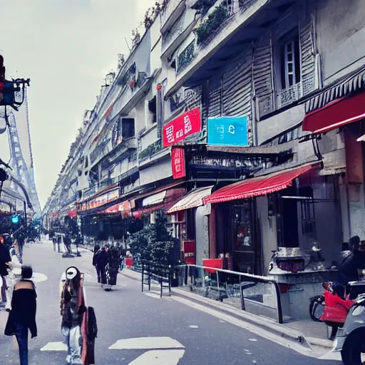 Image similar to Paris futur, asian district, cyberpunk city.