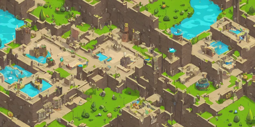 Image similar to A high detailed isometric vector art presenting an aerial view of a RPG room by Transistor, dofus, Bastion, pyre, hades, Patreon content, containing tables and walls, HD, straight lines, vector, grid, dnd map, map patreon, fantasy maps, foundry vtt, fantasy grounds, aerial view ,dungeondraft , tabletop, inkarnate, dugeondraft, roll20