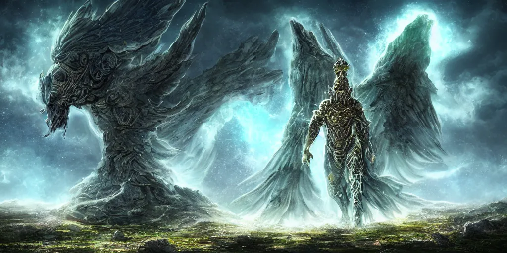 Prompt: cosmic guardian protecting an ancient portal, fantasy apocalypse, digital art, 4 k