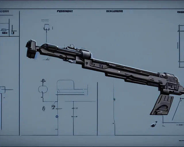 Prompt: schematic of a futuristic plasma rifle, blueprint, HD, 4k