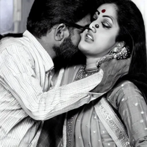 Prompt: vinod kissing geeta in office