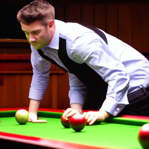 Image similar to snooker player Doug Mountjoy potting an onion in the middle pocket of a snooker table