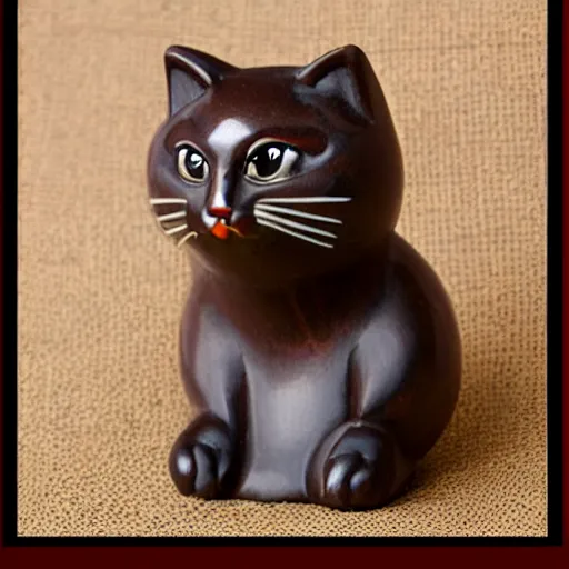 Prompt: demure anthropomorphic cat figurine wearing a kimono, brown resin, highly detailed