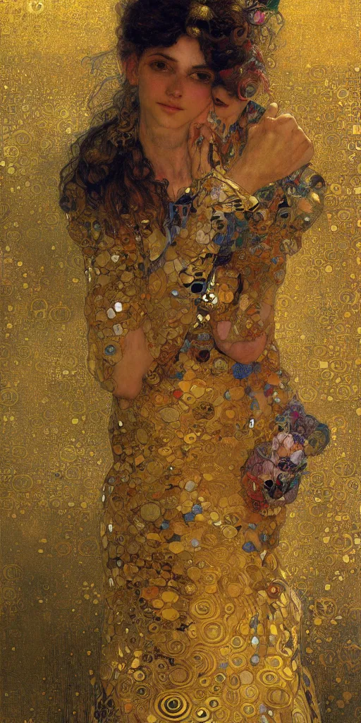 Image similar to an intricate painting of an artistic klimt golden motives and textures, hyper - detailed, octane render, vivid colors, artstation, by jeremy mann, by alphonse mucha, by boris vallejo, by gustav klimt