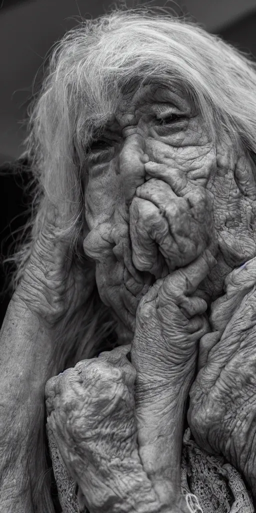 Prompt: a detailed uhd 8 k photo of sad grammas in the house