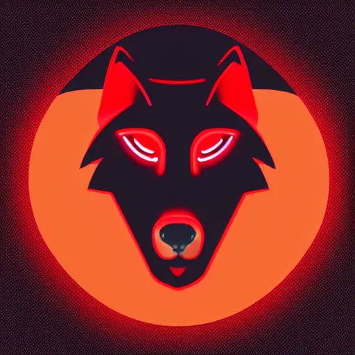 Prompt: minimalistic vector icon of a neon red werewolf on a black background, rich colors