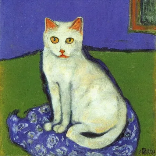 Image similar to white cat, painted by pierre bonnard