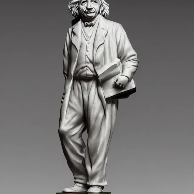 Prompt: photography of a sculpture of Albert Einstein made of clay by Sebastian Kruger and Michelangelo, 50mm, studio atmosphere, 8K, rim light, octane render, ultra-realistic