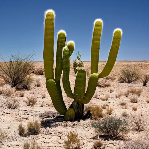 Prompt: a white colored cactus in the desert, realistic