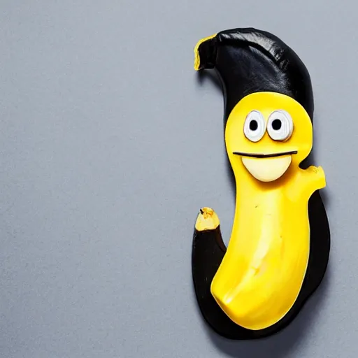 Image similar to an antropomorphic banana wearing a business suit