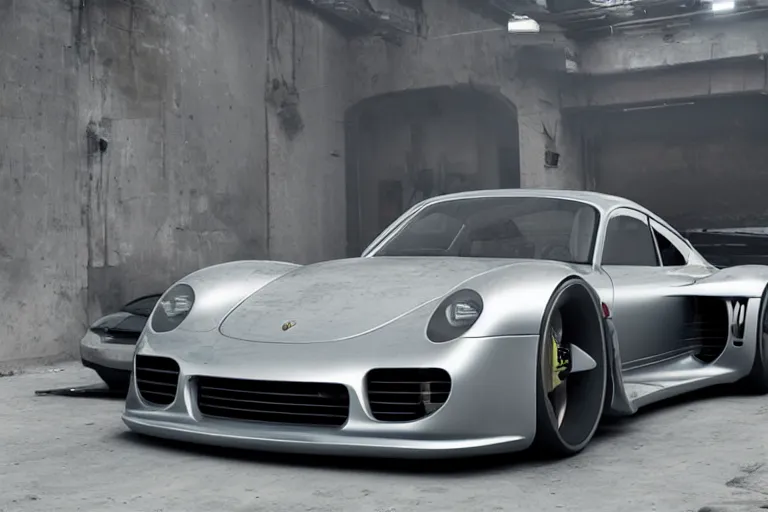 Image similar to porsche 9 5 9 cyberpunk concept car sitting on the side of the road, a detailed matte painting by zack snyder, trending on cg society, auto - destructive art, vray tracing, unreal engine 5, reimagined by industrial light and magic