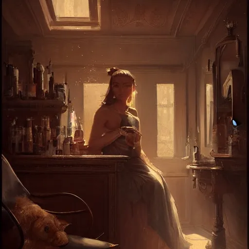 Prompt: a beautiful portrait of a lady in her salon by greg rutkowski and henri regnault trending on artstation