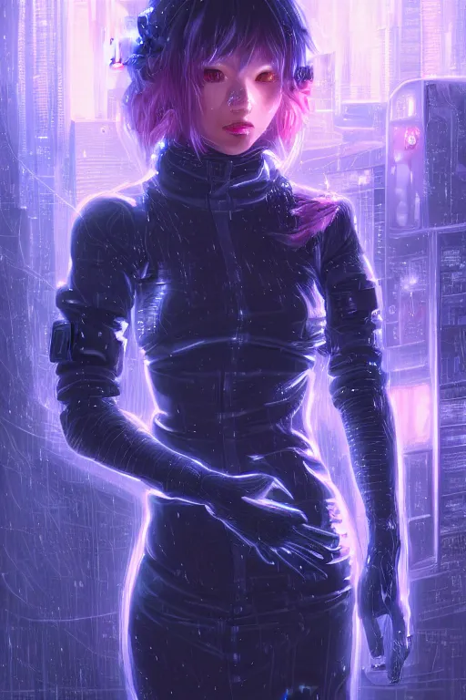 Prompt: portrait futuristic cute cyberpunk young female Alchemist, in futuristic stormy heavy snowy thunder tokyo rooftop Enchantment cyberpunk night, ssci-fi, fantasy, intricate, very very beautiful, elegant, neon light, highly detailed, digital painting, artstation, concept art, soft light, hdri, smooth, sharp focus, illustration, art by tian zi and craig mullins and WLOP and alphonse mucha