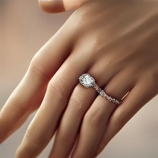 Image similar to foto elegant woman hand with five finger, engagement ring ads, photorealistic