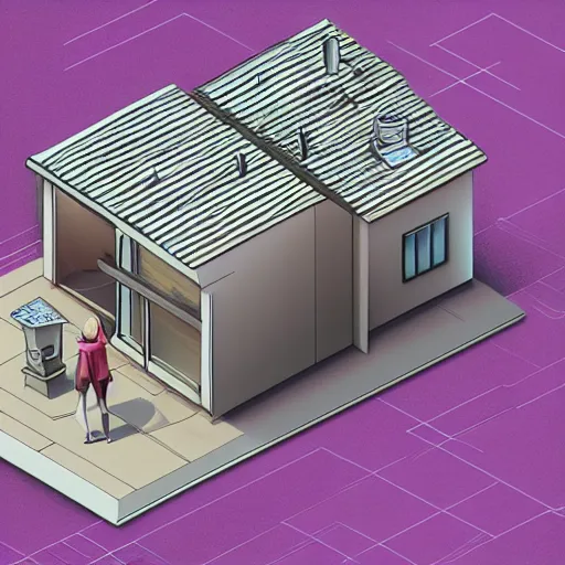 Image similar to a jennifer lawrence as a house, isometric architectural illustration, hdr photorealism