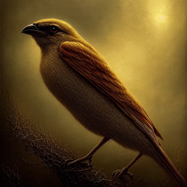 Image similar to epic professional digital art of startling thorned shrike, faint golden moody atmospheric lighting, painted, intricate, detailed, detailed, foreboding, by leesha hannigan, wayne haag, reyna rochin, ignacio fernandez rios, mark ryden, iris van herpen,, epic, stunning, gorgeous, much wow, cinematic, masterpiece.