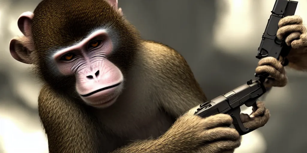 Monkey Pointing a Gun at a Computer Meme, Stable Diffusion