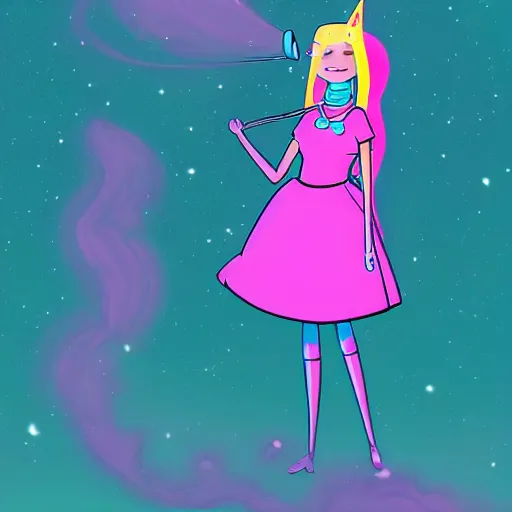 Image similar to Princess Bubblegum from Adventure Time, high details, synthwave, sharp, illustration, 8k, colorful